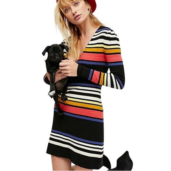 Free People Gidget Sweater Dress V Neck Long Puff Sleeve Retro Size XS - Picture 8 of 15